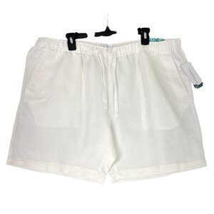 CUBAVERA Men's Bright White Linen Blend Elastic Waist Drawstring Shorts XL EG